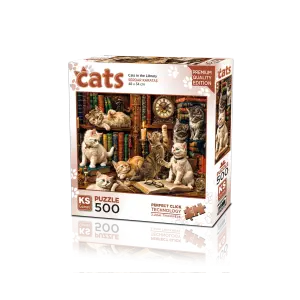 20090 500parca Cats In The Library Zeminsiz