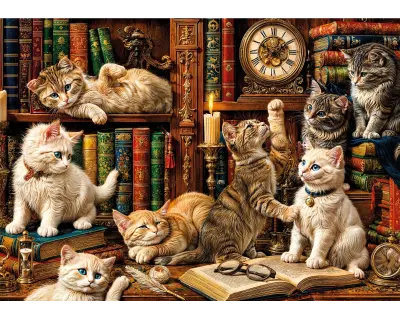 20090 500parca Cats In The Library Poster