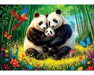 31509 100 Parca Panda Family Lisanssiz Puzzle Poster