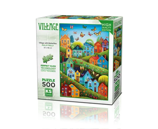 Village With Butterflies 500 Parça Puzzle